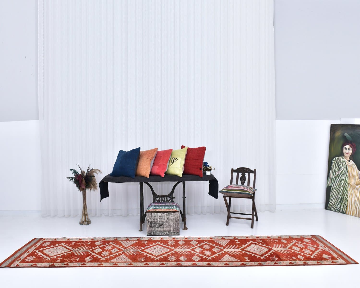 Chodnik 85x400 cm, czerwony, wełna, lata 70. - 218105