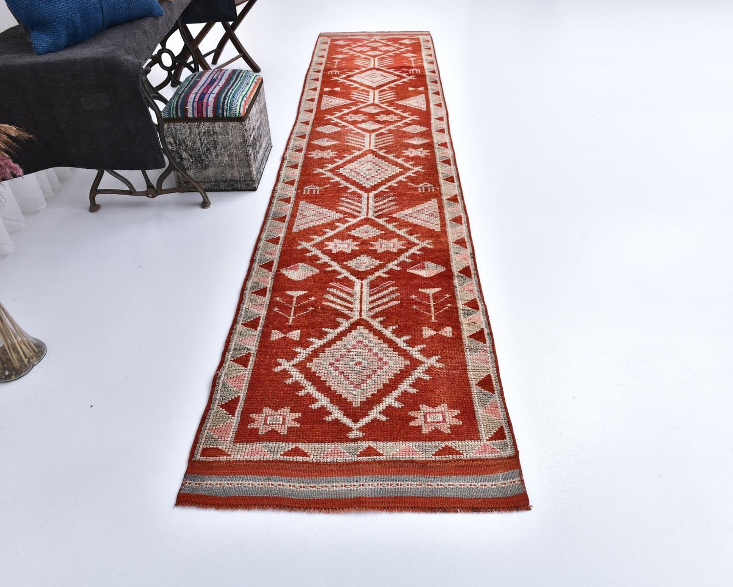 Chodnik 85x400 cm, czerwony, wełna, lata 70. - 218103