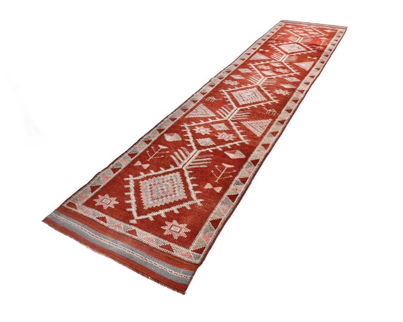 Chodnik 85x400 cm, czerwony, wełna, lata 70.