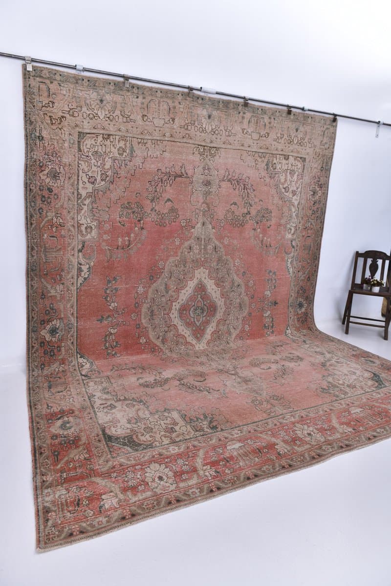 Dywan 383x294 cm, czerwony, beżowy, wełna, lata 60. - 218044