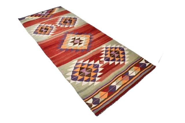 Kilim 285x114 cm, czerwony, wełna, lata 70. - WYMIARY