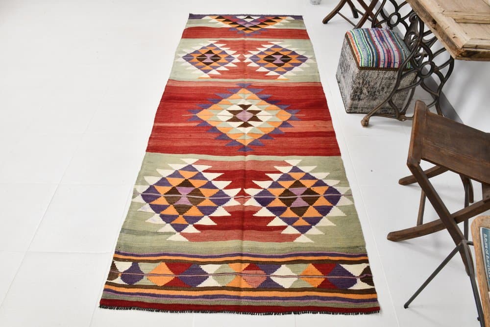 Kilim 285x114 cm, czerwony, wełna, lata 70. - 218033