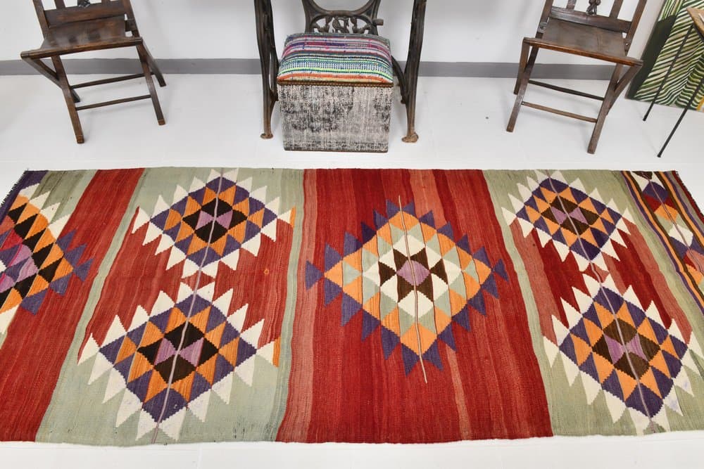 Kilim 285x114 cm, czerwony, wełna, lata 70. - 218035