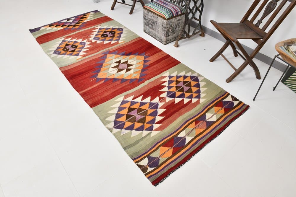 Kilim 285x114 cm, czerwony, wełna, lata 70. - 218034