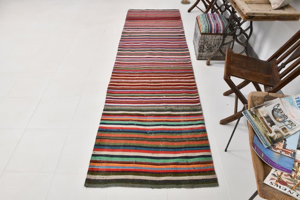 Chodnik 91x313 cm, czerwony, pomarańczowy, wełna, lata 70. - 218011