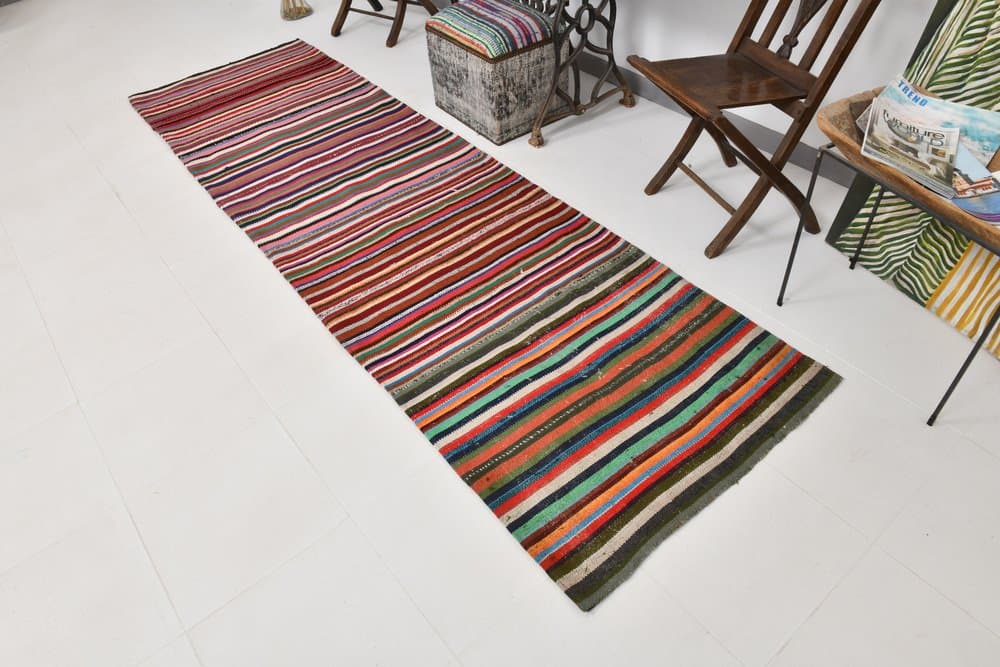 Chodnik 91x313 cm, czerwony, pomarańczowy, wełna, lata 70. - 218010