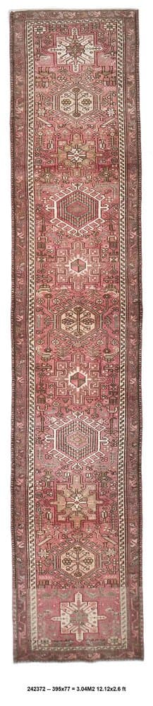 Chodnik 77x395 cm, brązowy, wełna, lata 70. - 217965