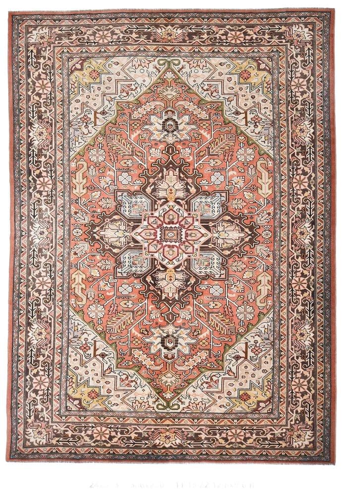 Dywan 386x290 cm, terakota, kremowy, wełna, lata 70.