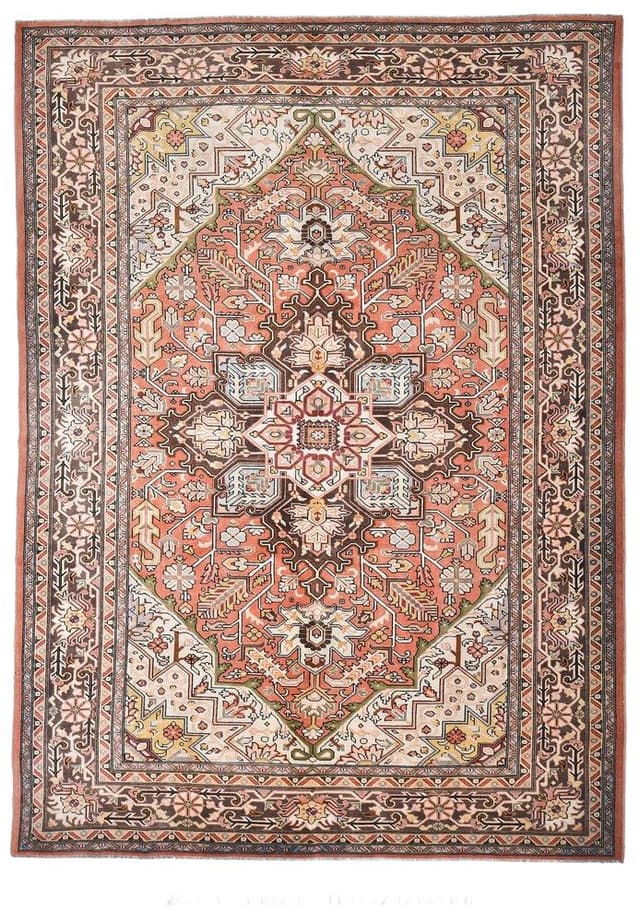 Dywan 386x290 cm, terakota, kremowy, wełna, lata 70. - WYMIARY