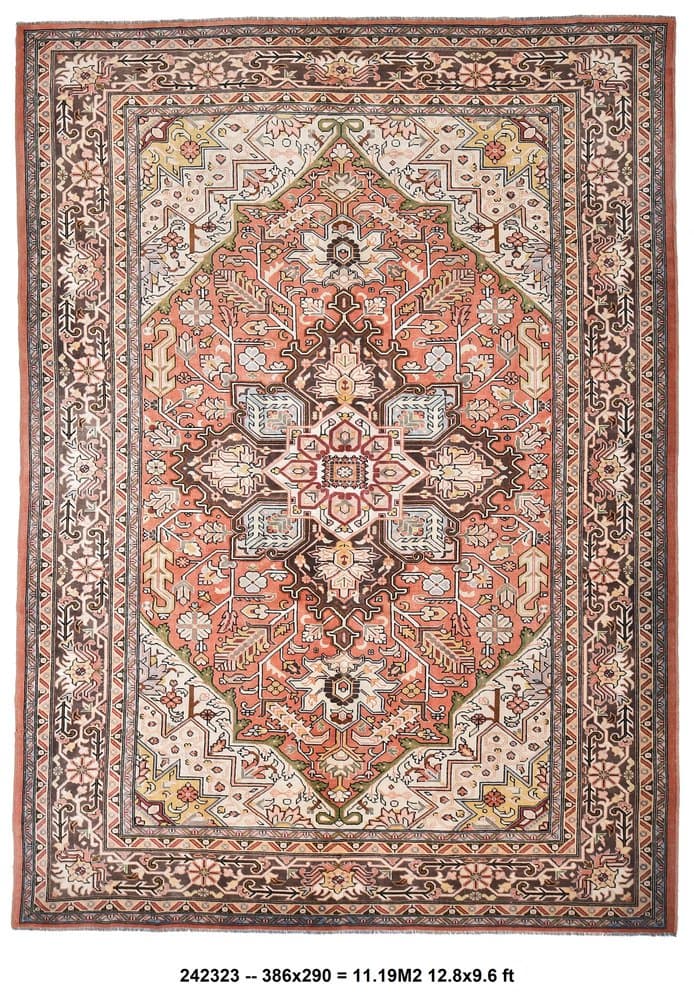 Dywan 386x290 cm, terakota, kremowy, wełna, lata 70. - 217951