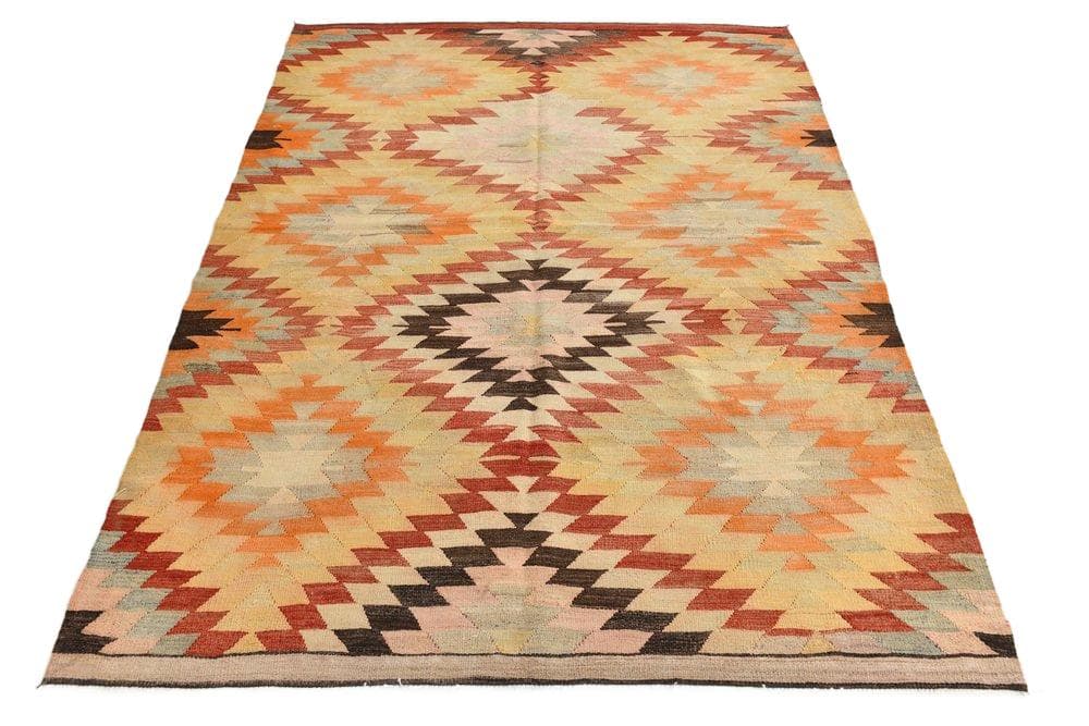 Kilim 156x217 cm, beżowy, brązowy, wełna, Turcja, lata 70.