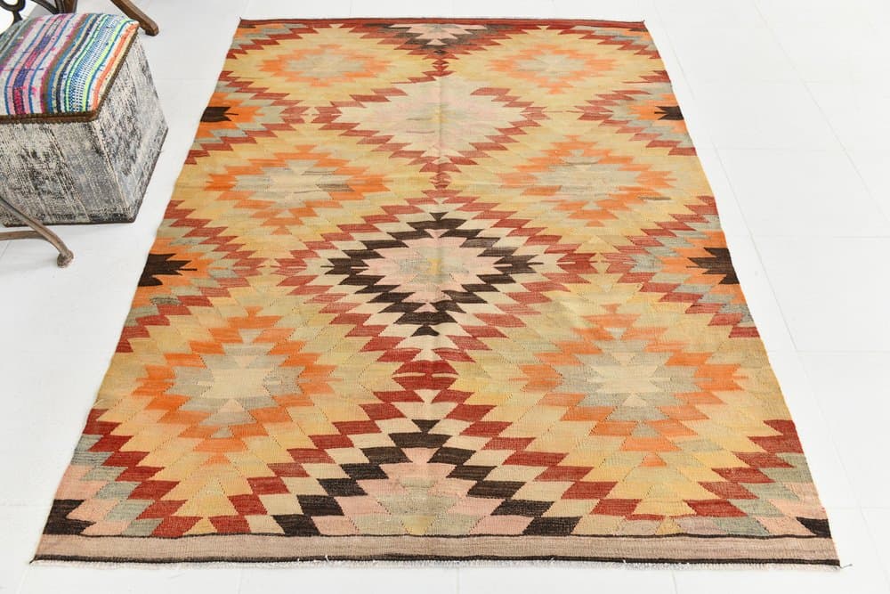 Kilim 156x217 cm, beżowy, brązowy, wełna, Turcja, lata 70. - 217914