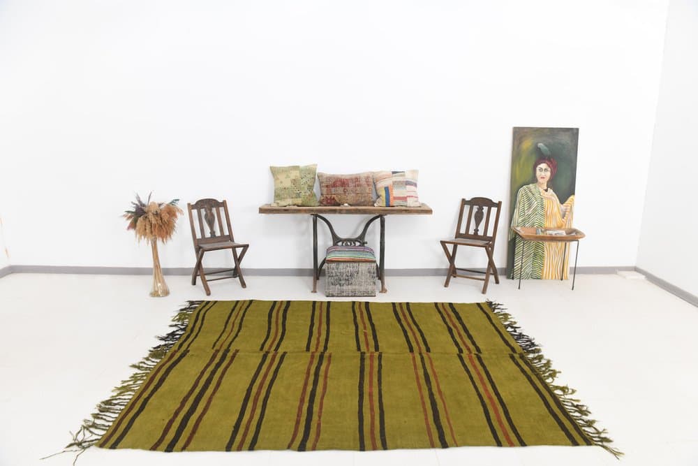Kilim 246x200 cm, green, hemp, 1970s - 217903