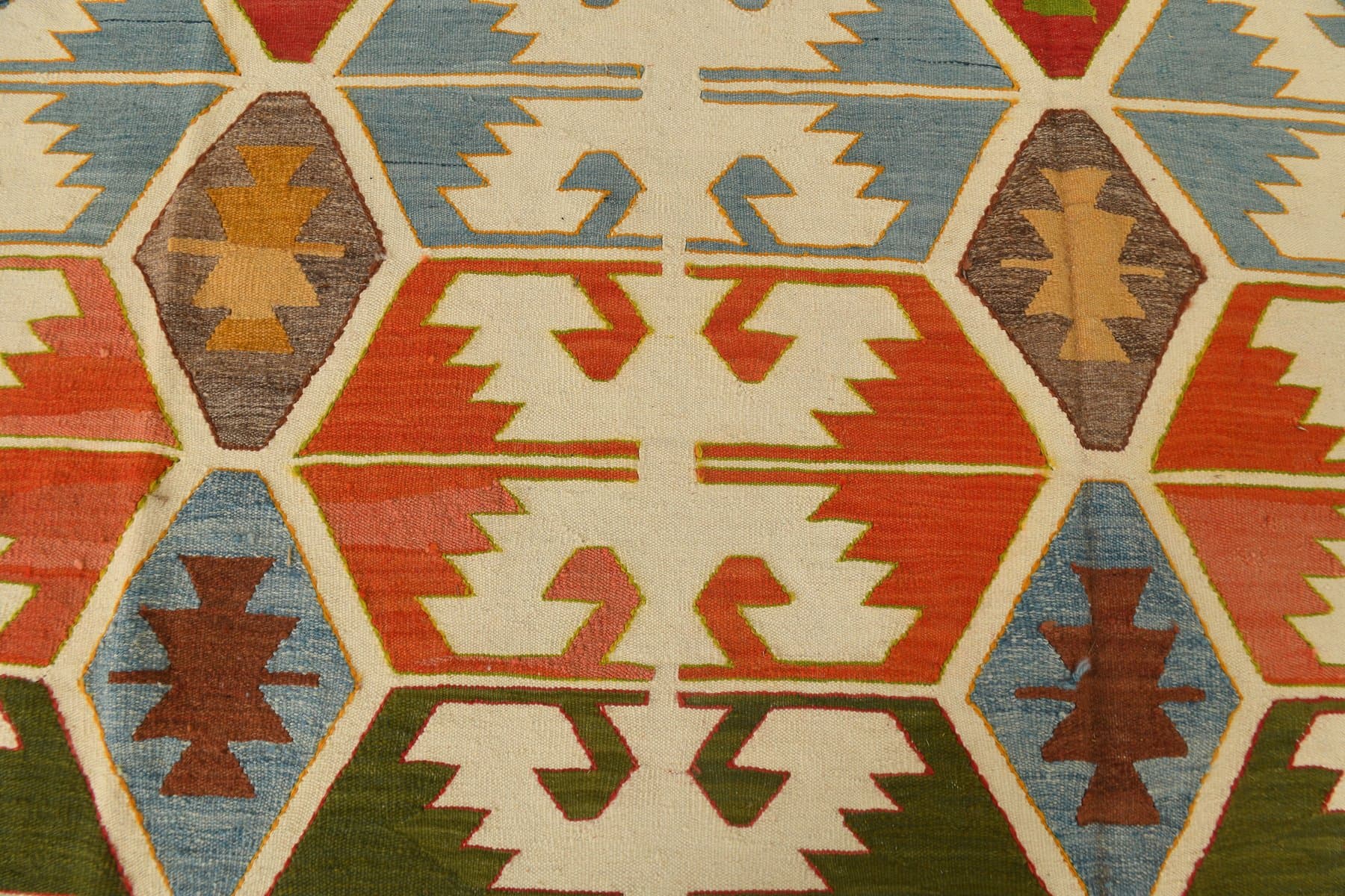 Kilim 420x340 cm, beżowy, brązowy, wełna, Turcja, lata 70. - 217846