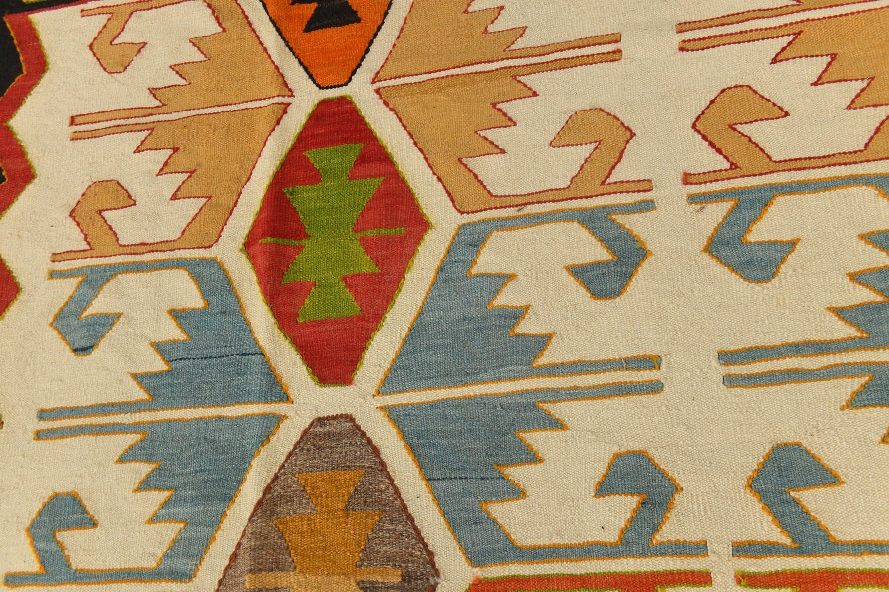 Kilim 420x340 cm, beżowy, brązowy, wełna, Turcja, lata 70. - 217847