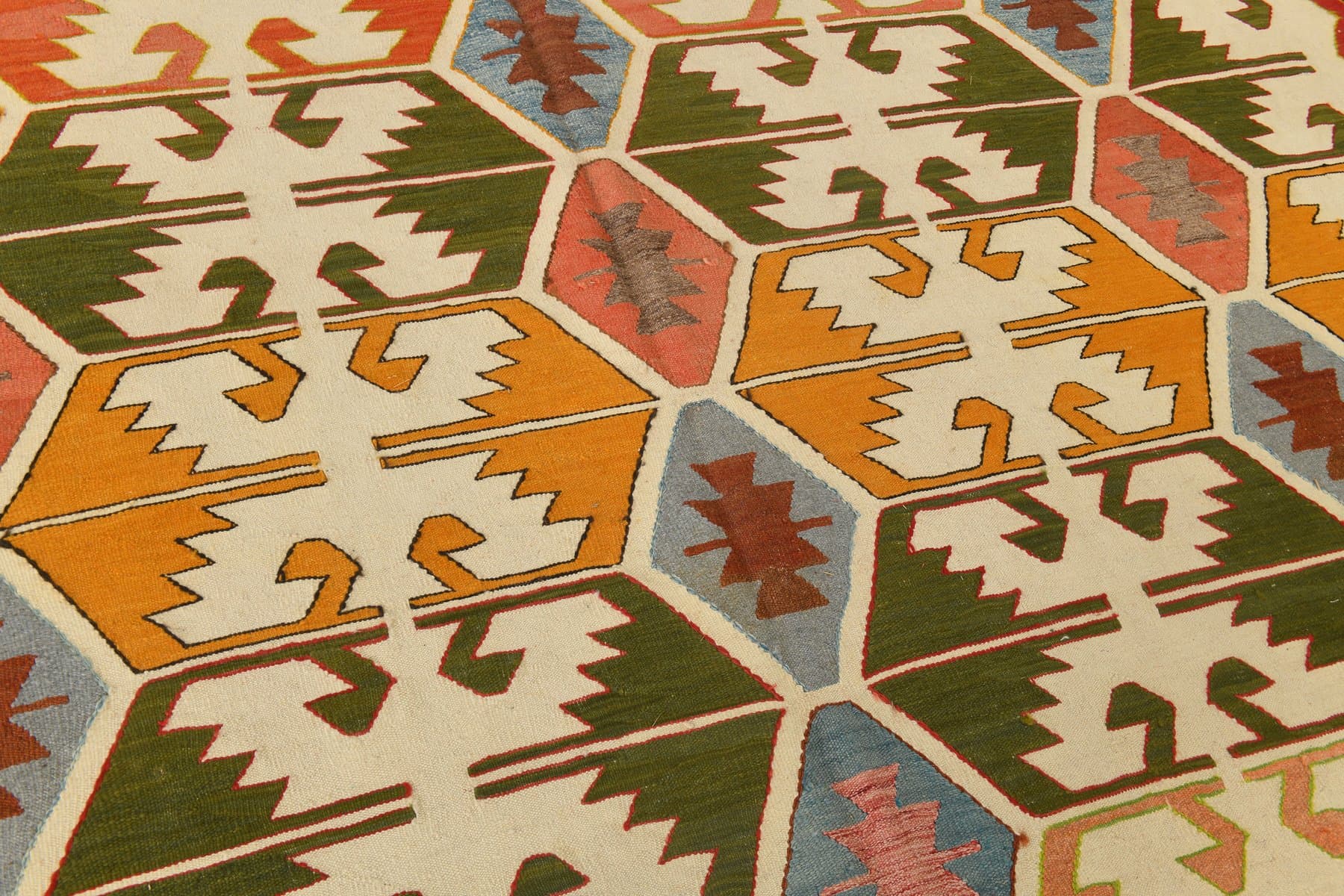 Kilim 420x340 cm, beżowy, brązowy, wełna, Turcja, lata 70. - 217845