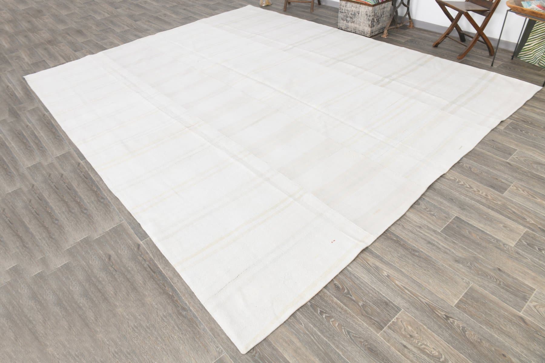 Kilim 395x312 cm, biały, konopie, lata 80. - 217829