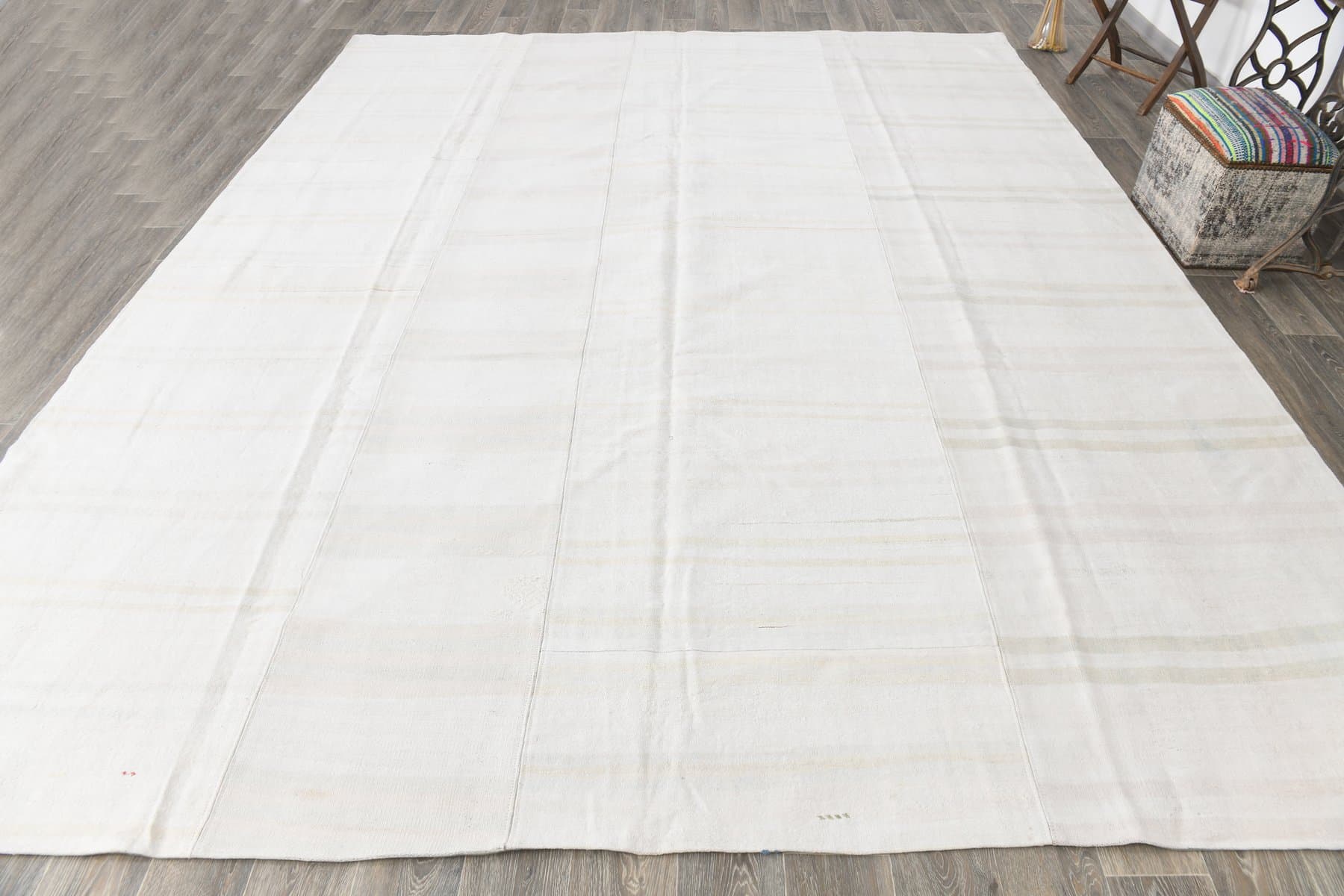 Kilim 395x312 cm, biały, konopie, lata 80. - 217828