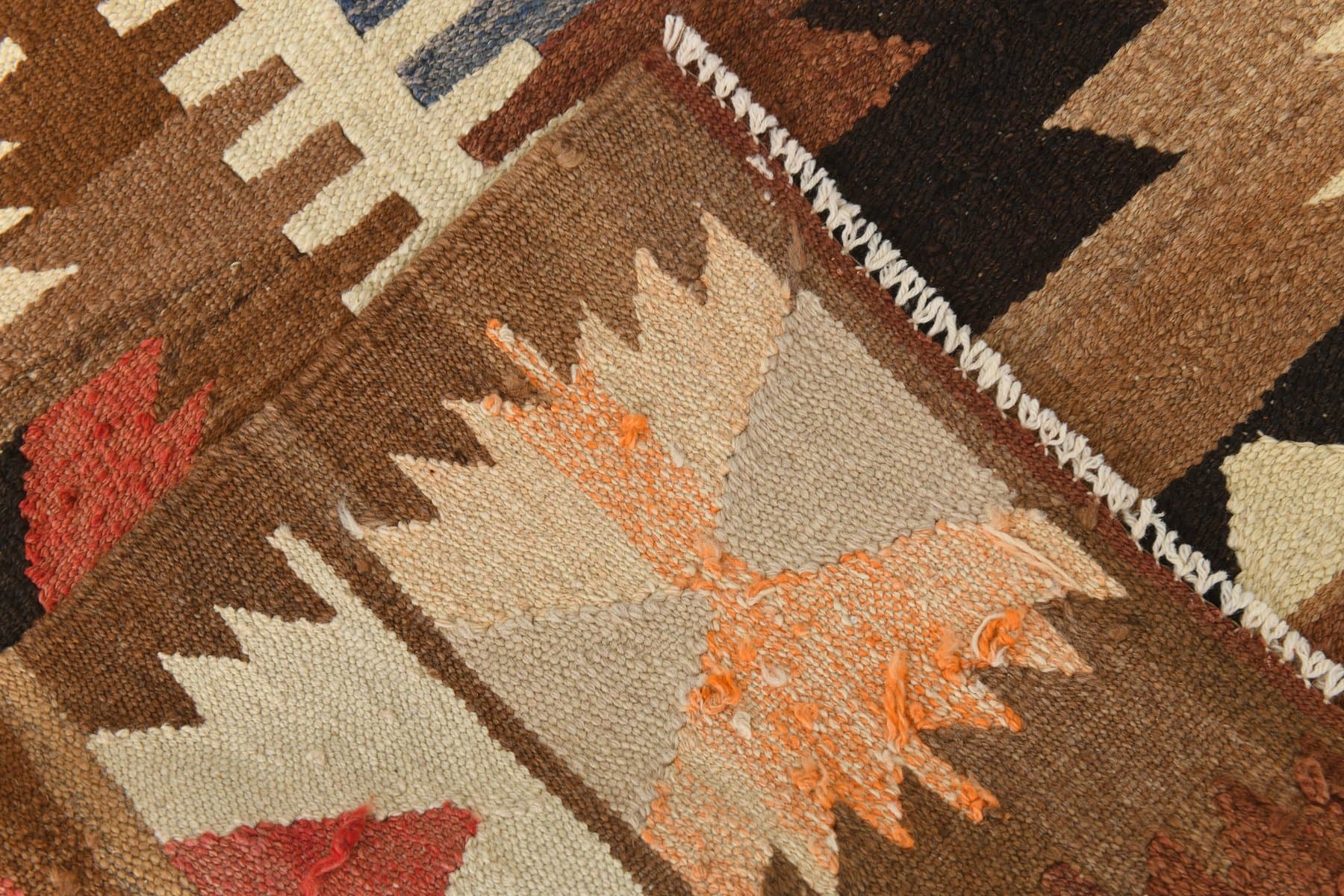 Kilim 391x306 cm, brązowy, beżowy, wełna, Turcja, lata 70. - 217804