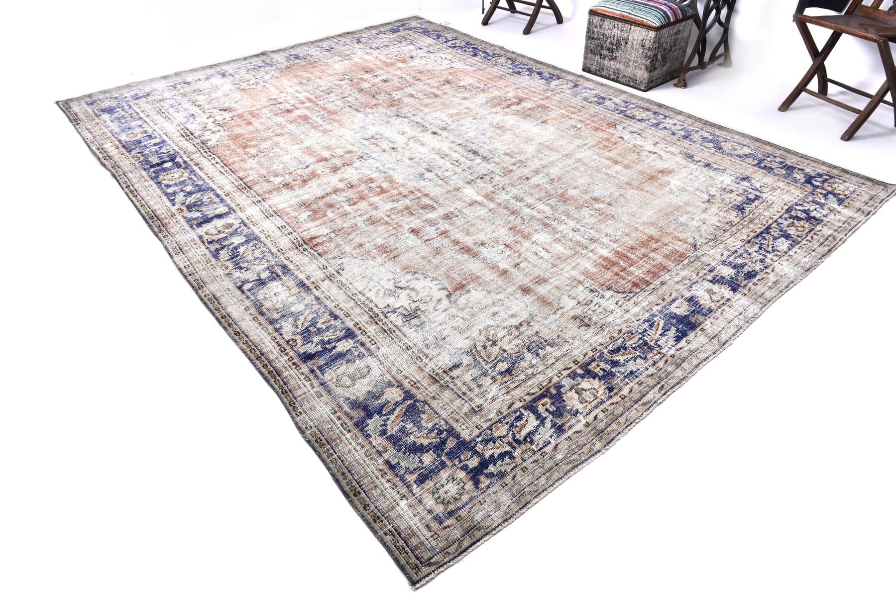 Rug 350x253 cm, orange, blue, wool, 1960s - 217757