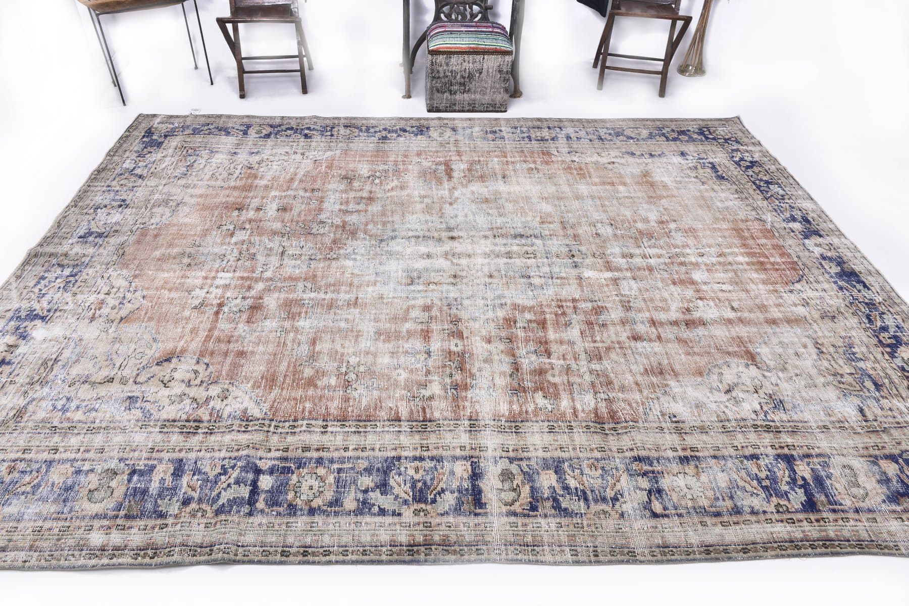 Rug 350x253 cm, orange, blue, wool, 1960s - 217759