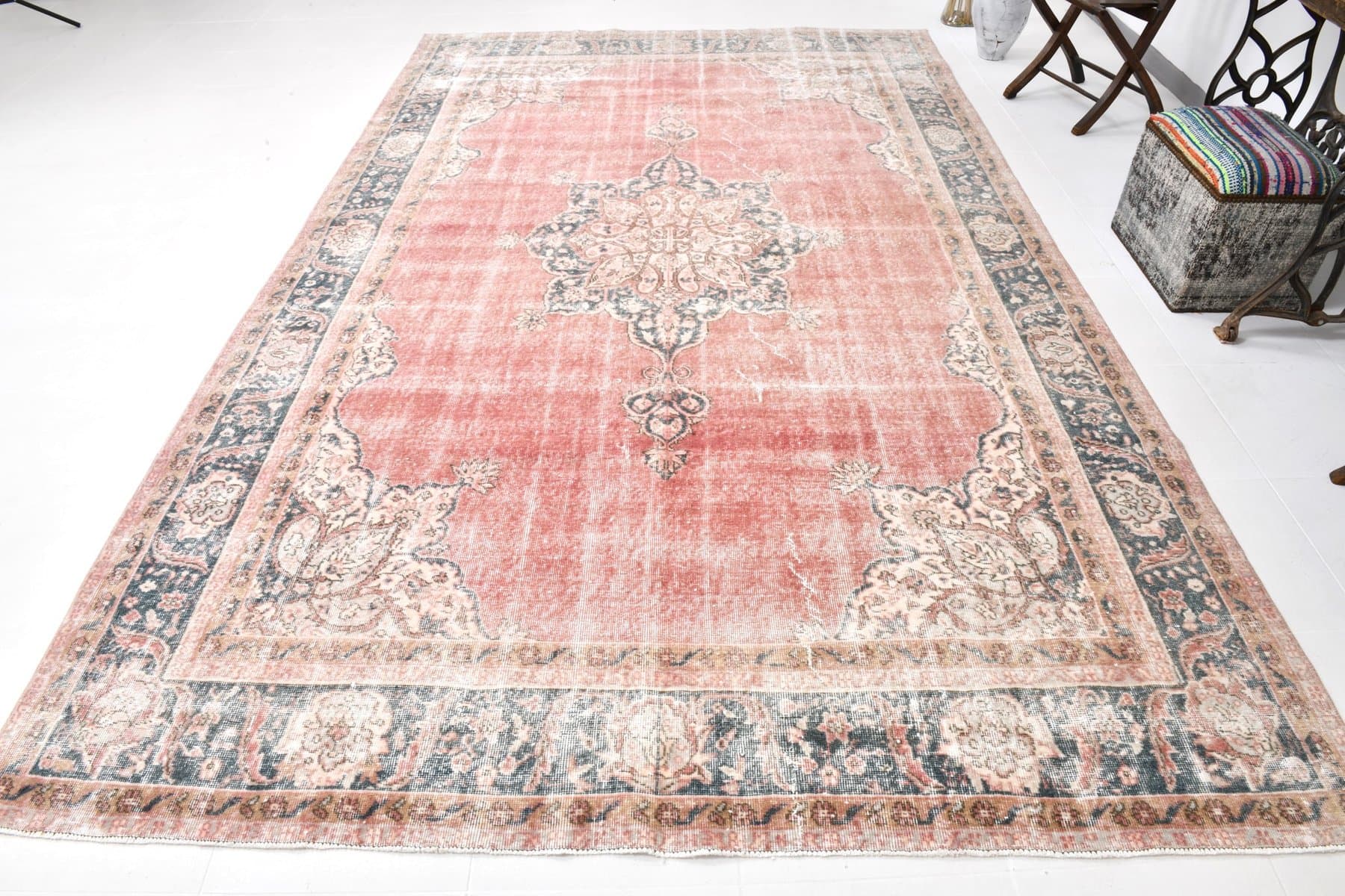 Dywan 227x366 cm, czerwony, beżowy, wełna, lata 70. - 217686