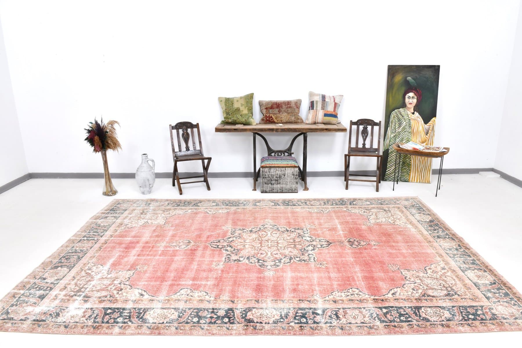 Dywan 227x366 cm, czerwony, beżowy, wełna, lata 70. - 217688