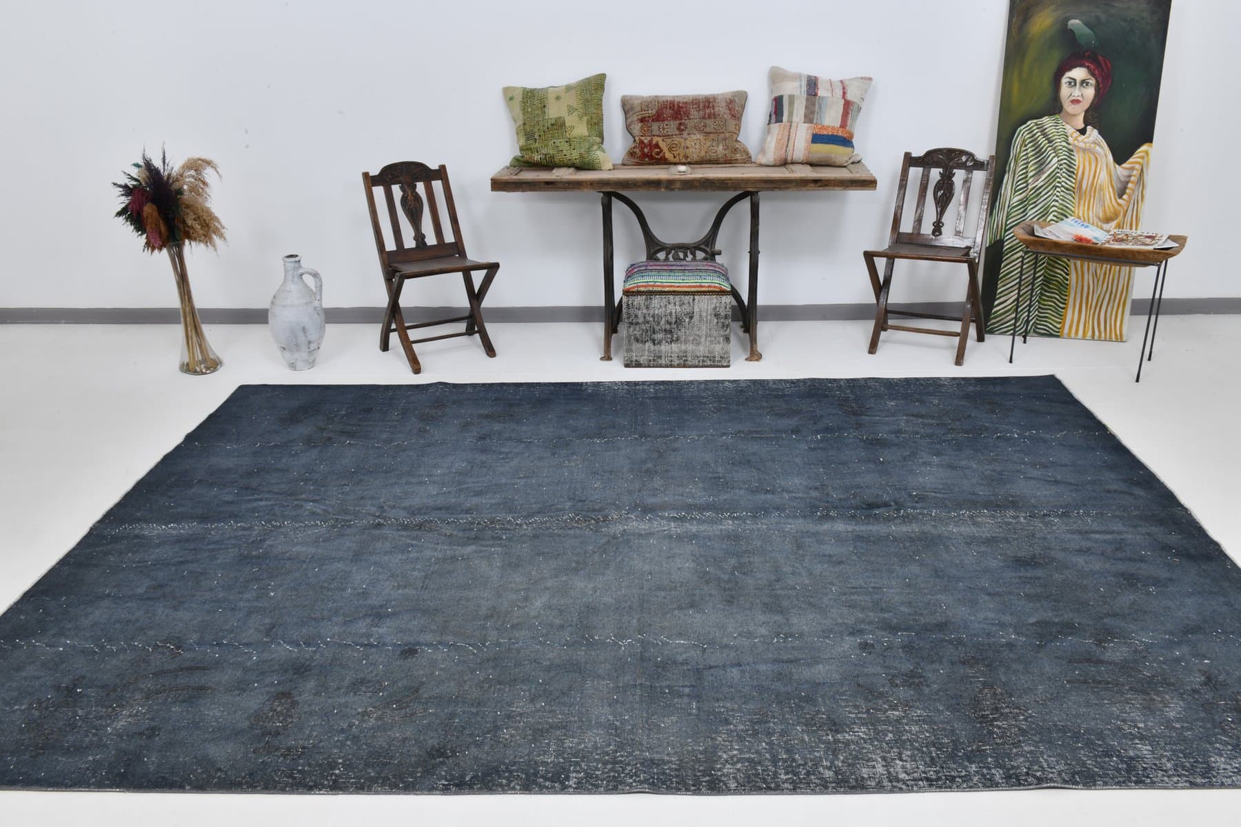 Dywan 344x233 cm, granatowy, wełna, lata 60. - 217655