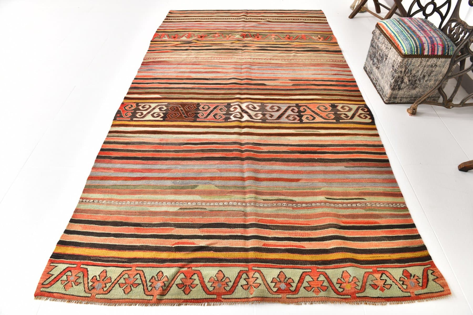 Kilim 161x291 cm, czerwony, wełna, Turcja, lata 70. - 217627