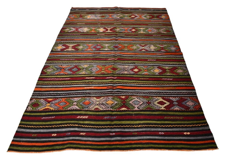 Kilim 176x264 cm, brązowy, wełna, Turcja, lata 70.