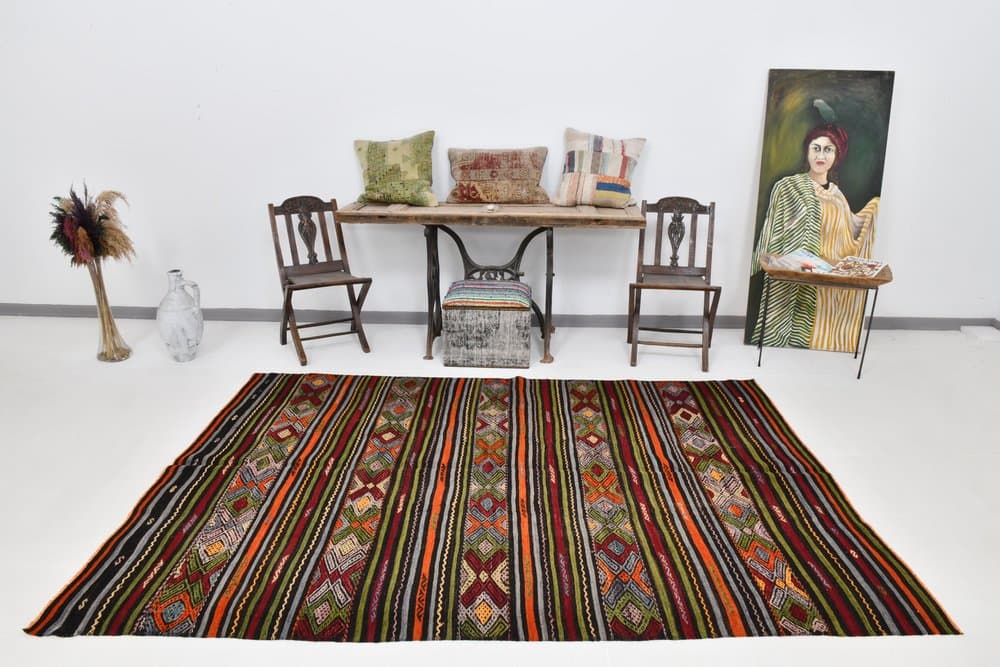 Kilim 176x264 cm, brązowy, wełna, Turcja, lata 70. - 217503