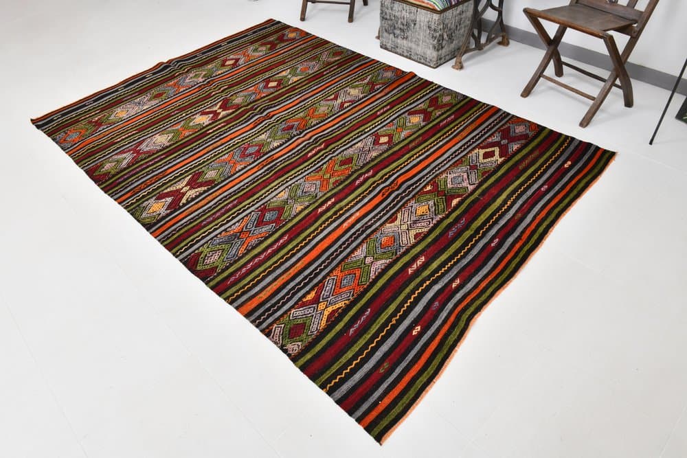 Kilim 176x264 cm, brązowy, wełna, Turcja, lata 70. - 217505