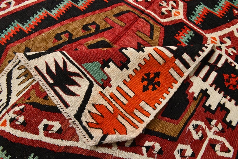 Kilim Rug 136x345 cm, black, brown, wool, Turkey, 1970s. - 217492