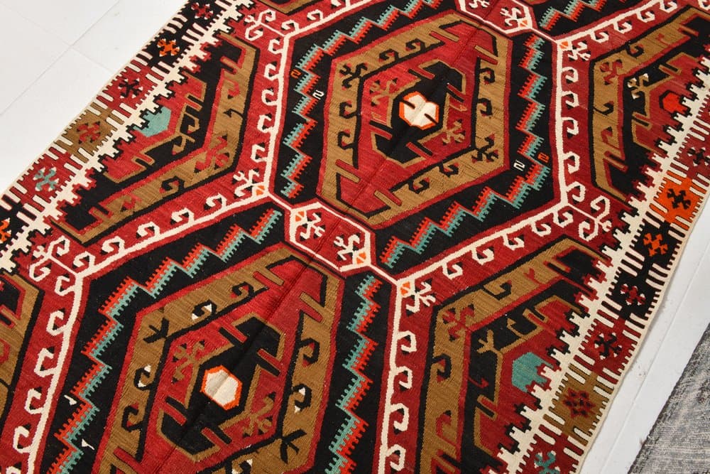 Kilim Rug 136x345 cm, black, brown, wool, Turkey, 1970s. - 217495