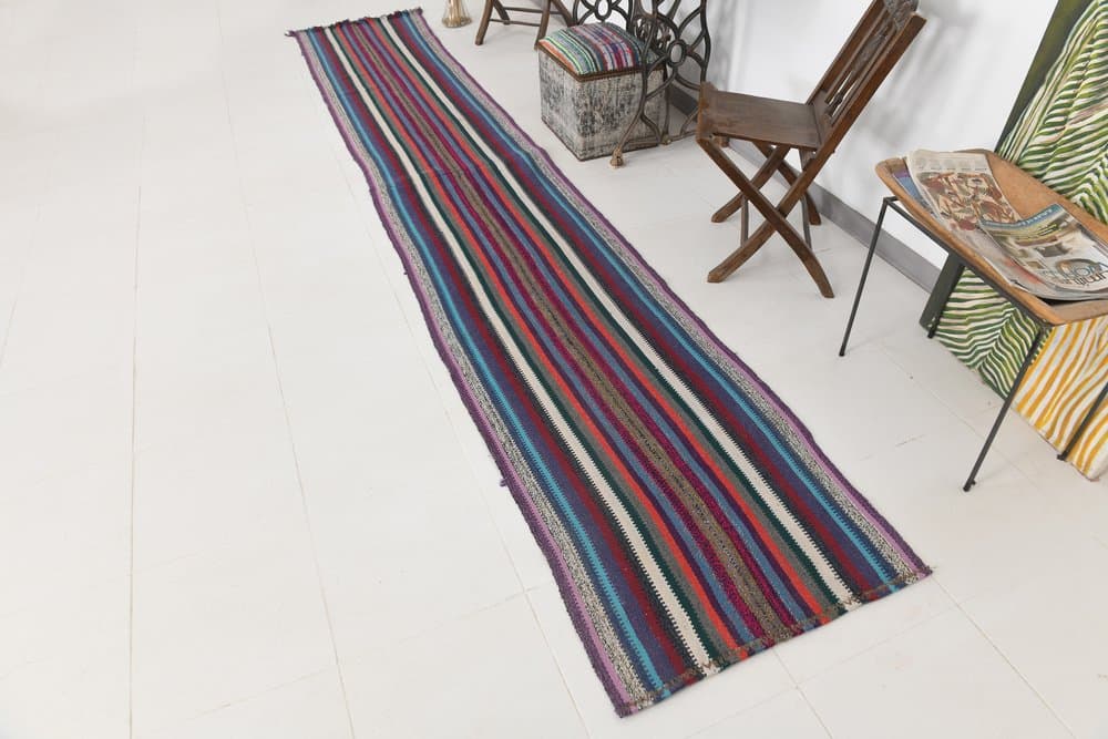 Chodnik 74x435 cm, czarny, czerwony, wełna, Turcja, lata 60. - 217479