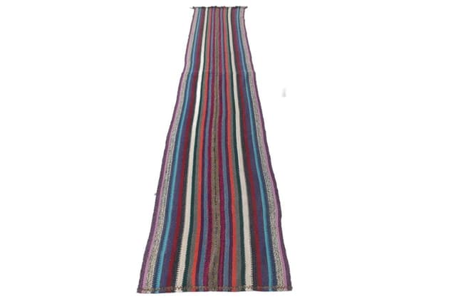 Chodnik 74x435 cm, czarny, czerwony, wełna, Turcja, lata 60. - WYMIARY