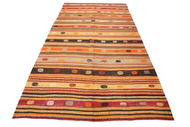 Kilim 171x322 cm, pomarańczowy, czerwony, wełna, Turcja, lata 70. - WYMIARY