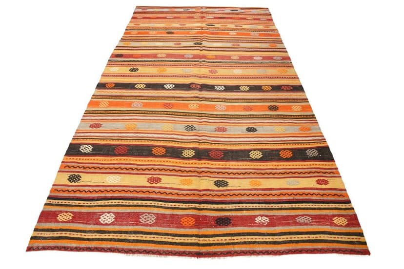 Kilim Rug 171x322 cm, orange, red, wool, Turkey, 1970s.