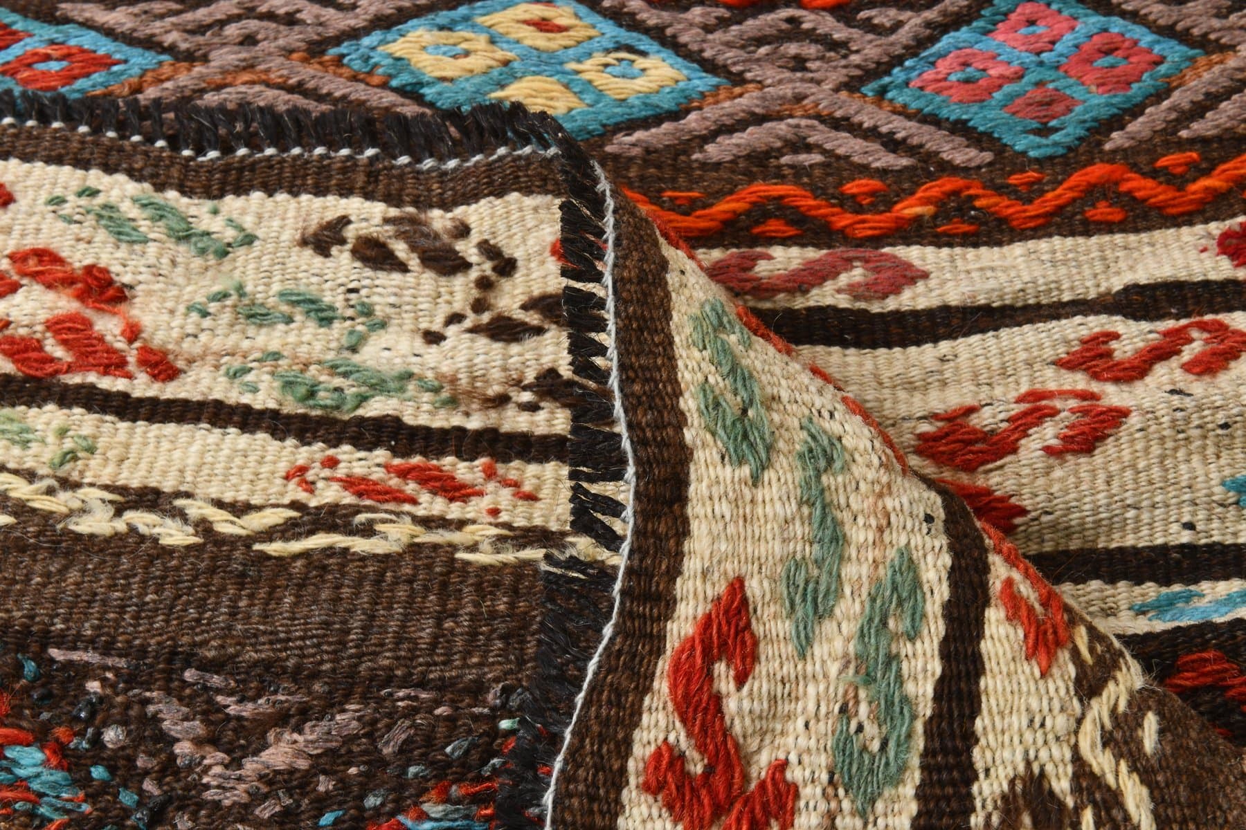 Kilim Rug 102x61 cm, brown, beige, wool, Turkey, 1970s - 217410