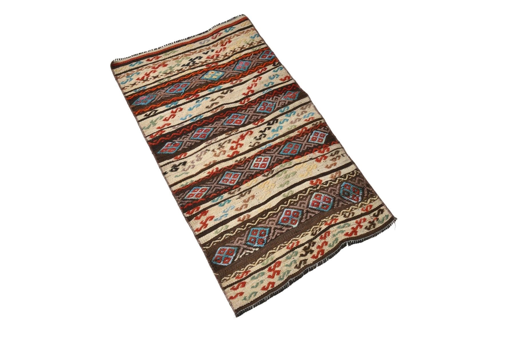 Kilim Rug 102x61 cm, brown, beige, wool, Turkey, 1970s