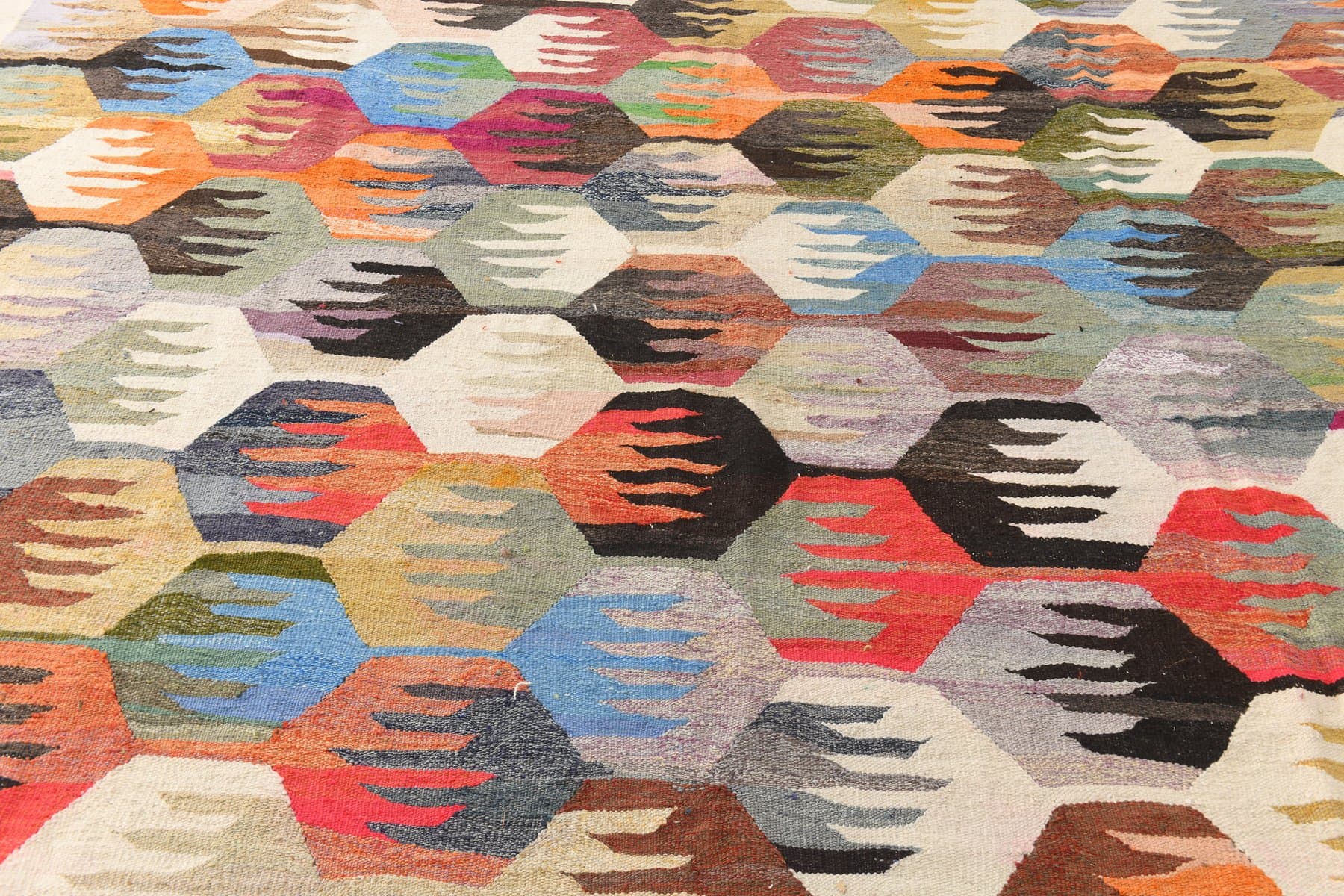 Kilim 438x298 cm, czerwony, wełna, Turcja, lata 60. - 217377