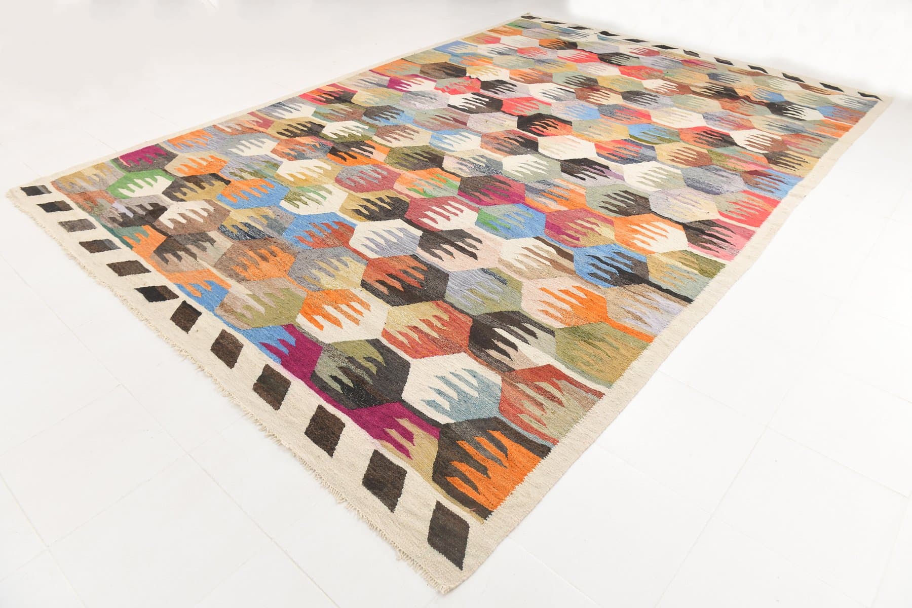 Kilim 438x298 cm, czerwony, wełna, Turcja, lata 60. - 217372