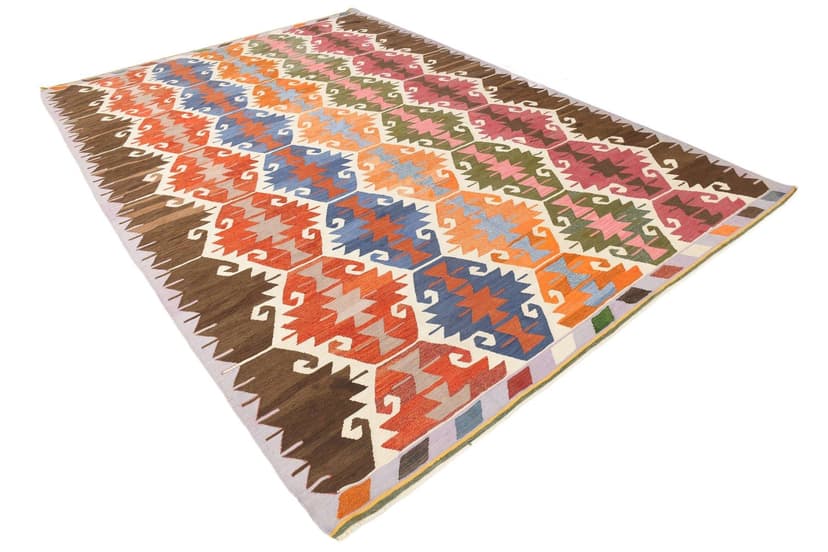 Kilim Rug 368x253 cm, red, green, wool, Turkey, 1960s