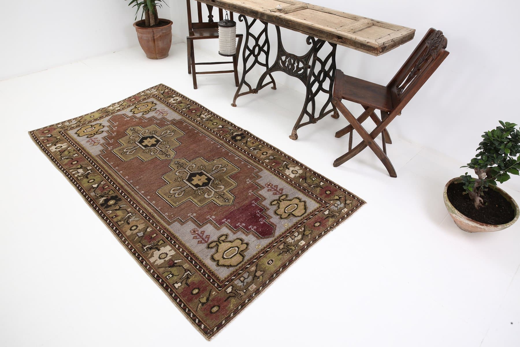 Rug 212x120 cm, brown, wool, Turkey, 1970s. - 217339