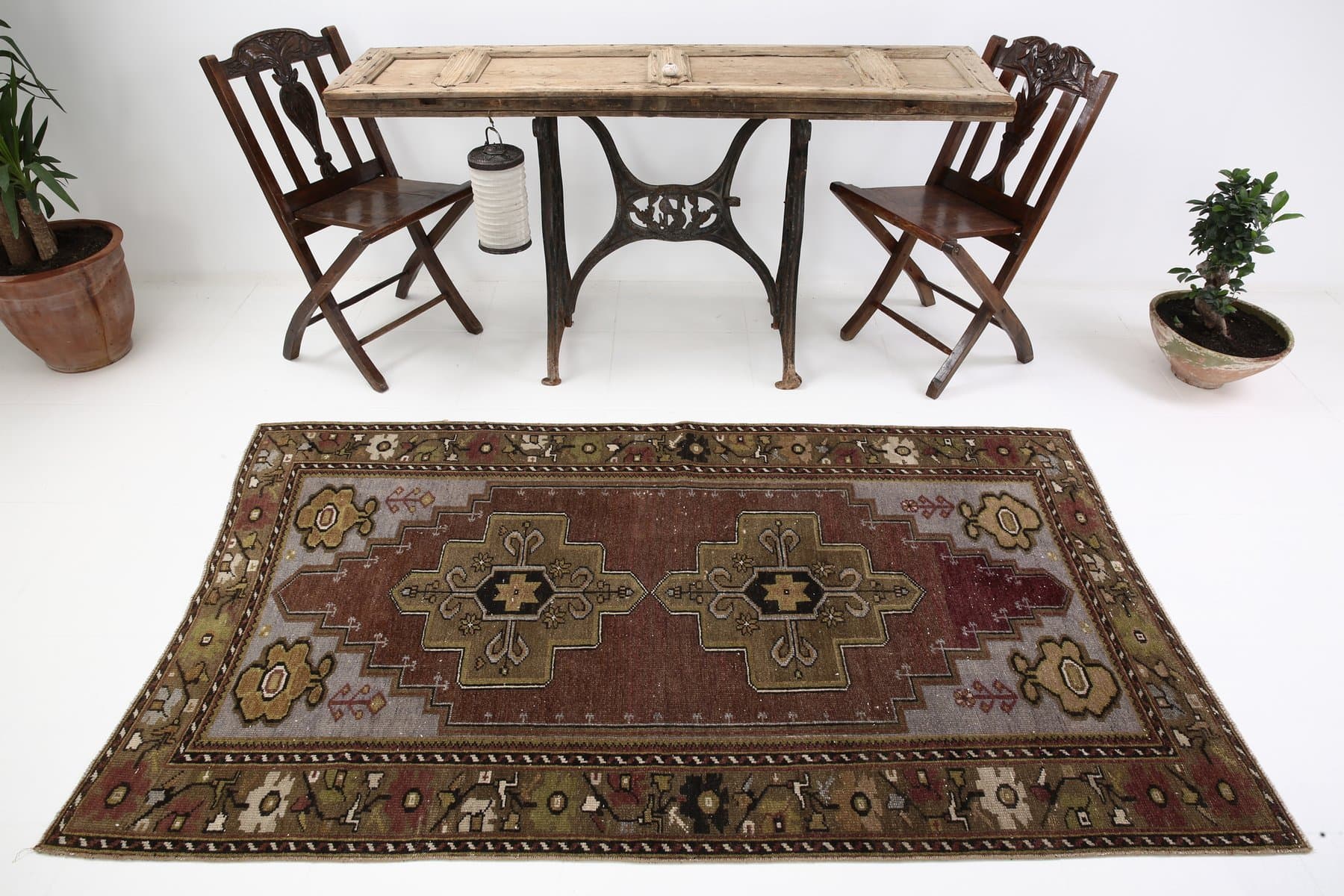 Rug 212x120 cm, brown, wool, Turkey, 1970s. - 217335