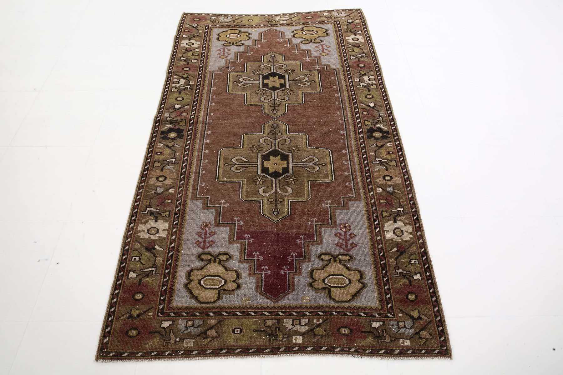 Rug 212x120 cm, brown, wool, Turkey, 1970s. - 217332