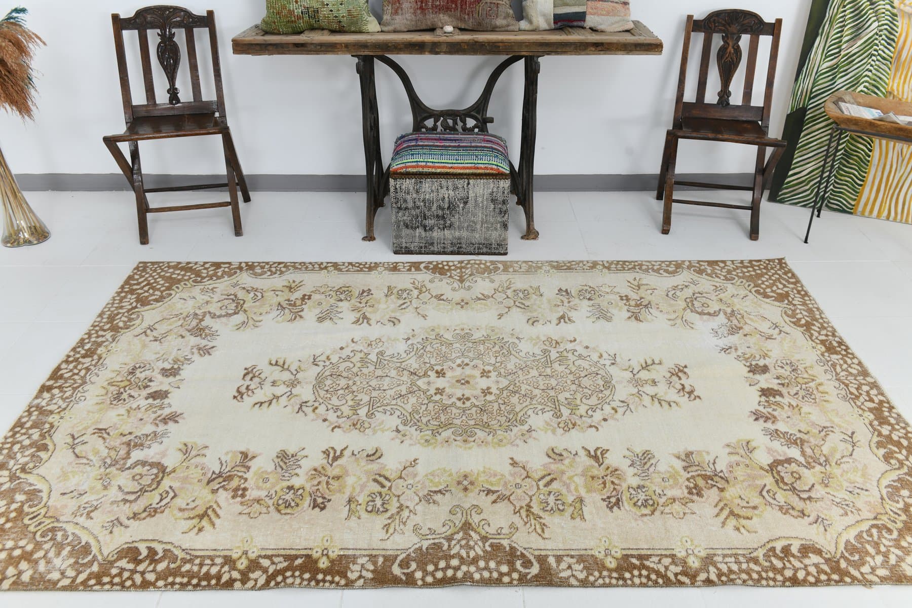 Dywan 154x258 cm, beżowy, wełna, lata 70. - 217286