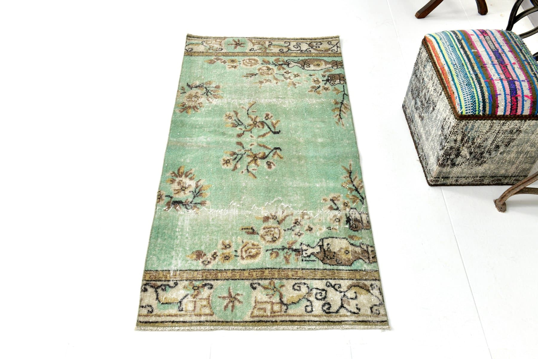 Rug 152x75 cm, Green, Wool, 1970s - 217276