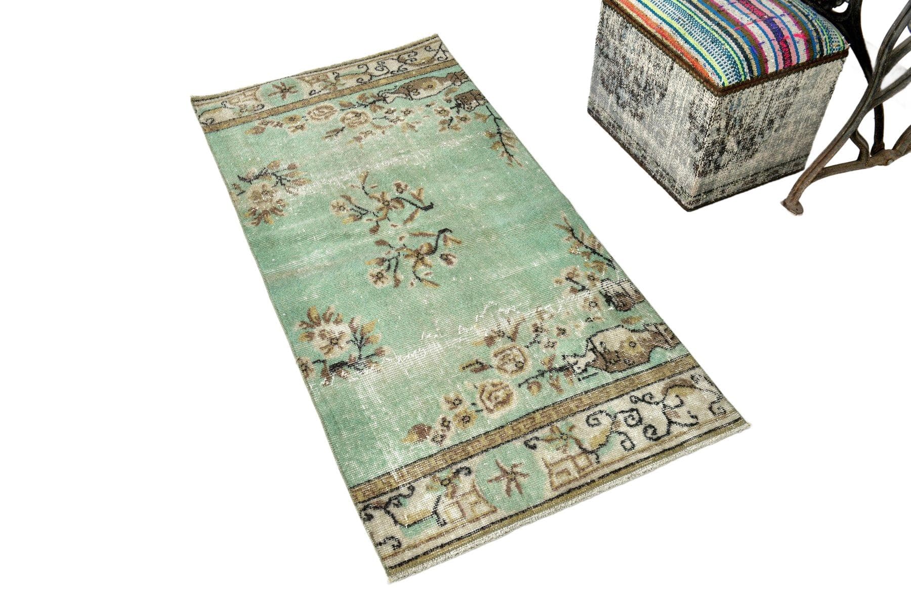 Rug 152x75 cm, Green, Wool, 1970s - 217275