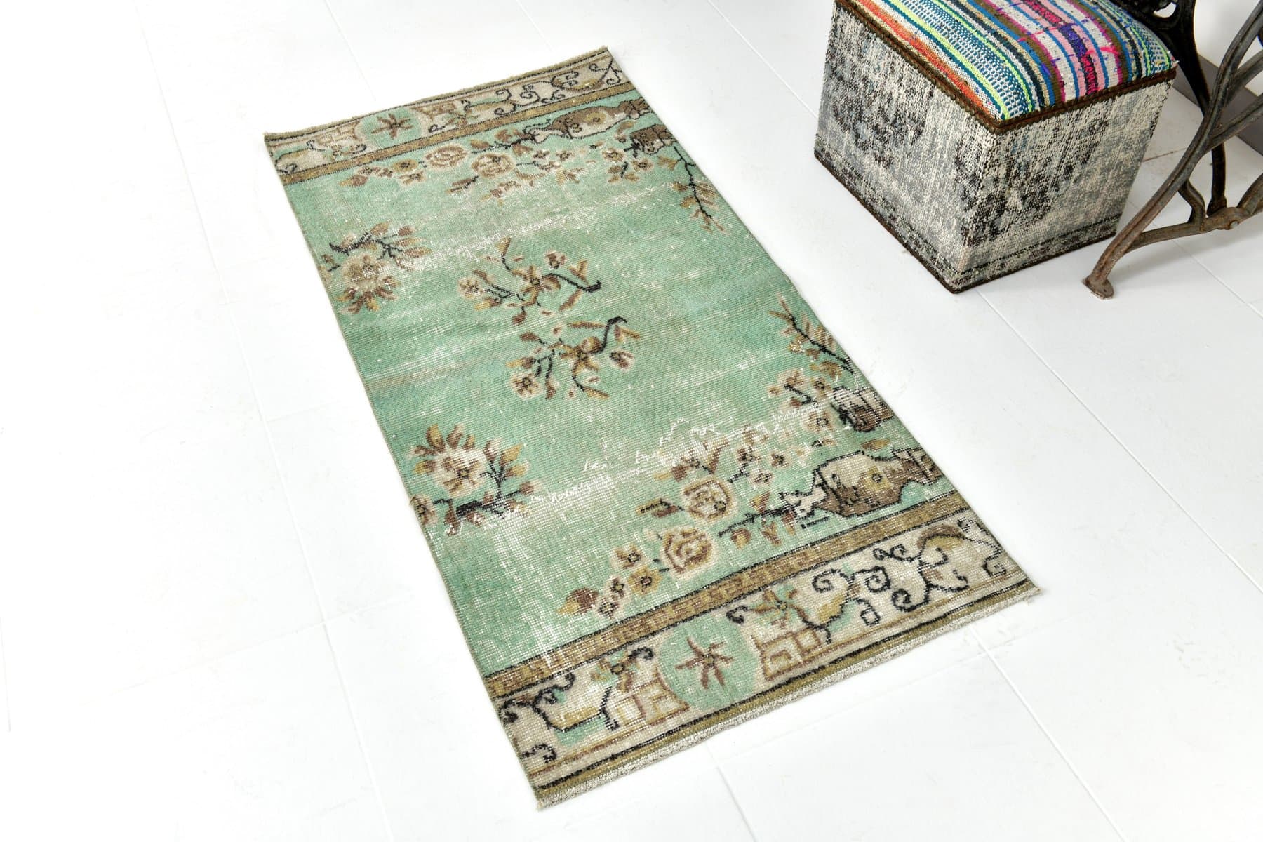Rug 152x75 cm, Green, Wool, 1970s - 217284